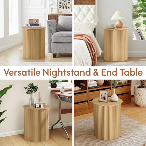 Small Round Side Table Fluted Night Stand Set of 2 (2 Count)