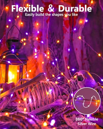 4Pack 60LED Fairy Lights Battery Operated Orange and Purple Halloween Decor