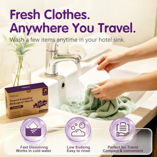 Travel Laundry Detergent Strips Lavender Scent 40 Sheets (40 Count)