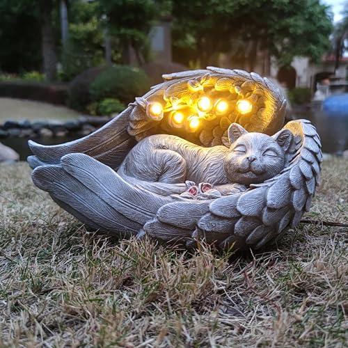 Solar Cat Garden Statues Outdoor Décor