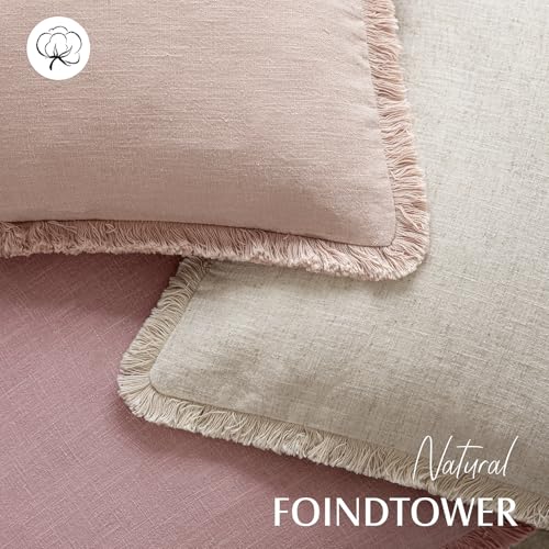 Decorative Linen Fringe Throw Pillow Covers 26×26 Inch (2 Count)