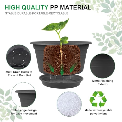 Large Flower Pots Set of 4 Pack 13 inch (4 Count)