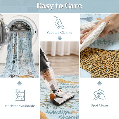 Animal Print Washable Area Rug 5x7 Soft Nursery Rugs for Living Room (35 Sq Ft)