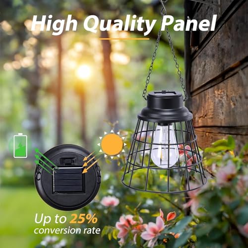 2 Pack Hanging Solar Lights Outdoor Lanterns Waterproof Black Metal (2 Count)
