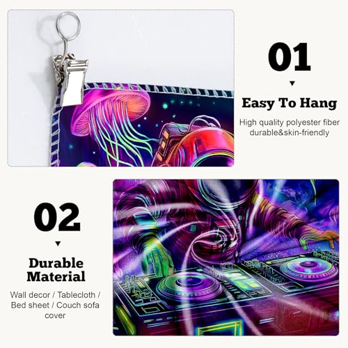 Blacklight Space Astronaut Tapestry UV Reactive Galaxy Planet Glow in Dark Tapestries Black Light Poster Neon Wall Hanging Art for bedroom Living Room