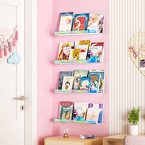 4 Pcs 15" Iridescent Acrylic Shelves for Wall Decor and Display (4 Count)