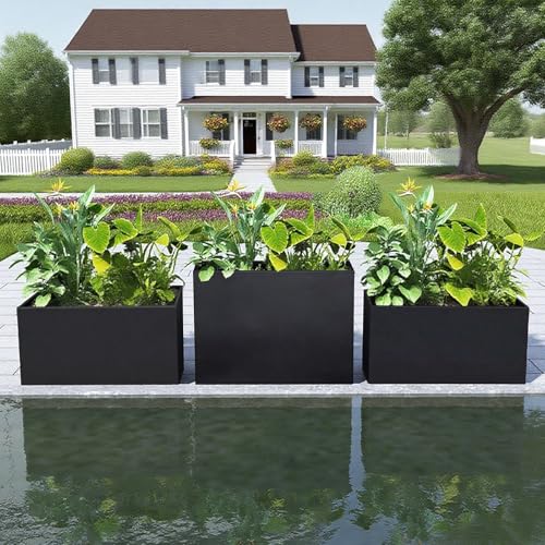Metal Outdoor Planter 32" L x 12" W x 16"H Long Rectangle Planter Box Black