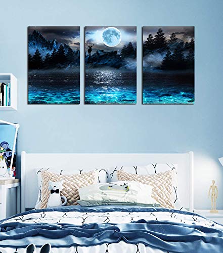 Moon Deer Ocean Landscape Picture Wall Art For Living Room & Bedroom