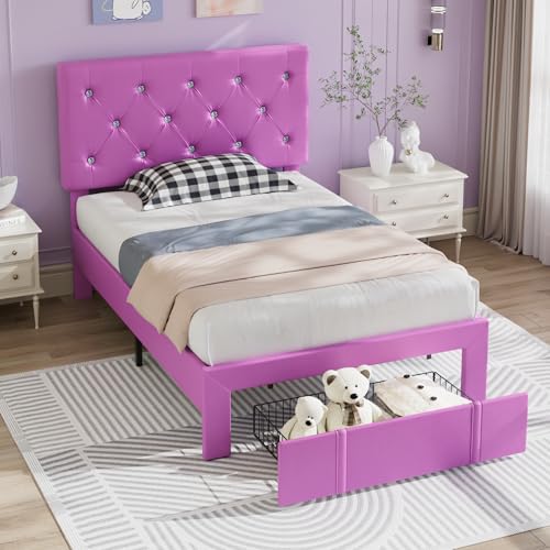 Twin Size Bed Frame with Storage Drawers