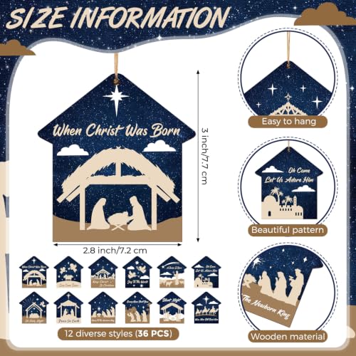 60 Pcs Christmas Ornaments Nativity Scene Wooden (60 Count)