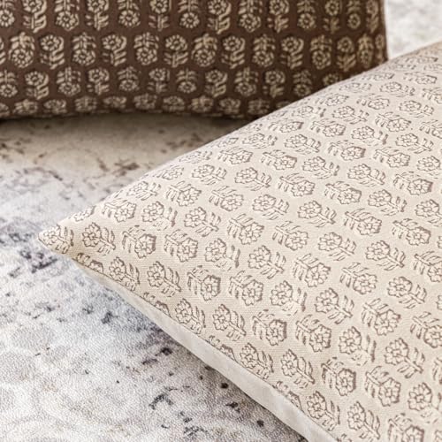 Long Floral Print Lumbar Throw Pillow Covers 14×36 Ivory Beige