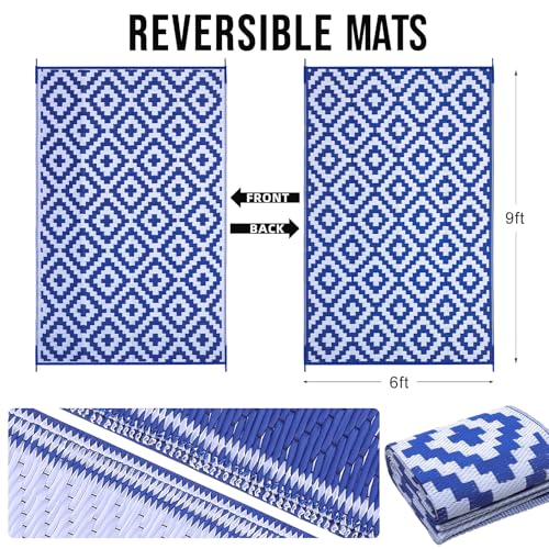 Outdoor Rug 6x9 ft Waterproof Reversible Mat (54 Sq Ft)