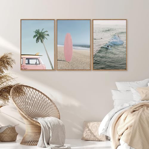 Large Ocean Beach Framed Canvas Wall Art (3 Count)