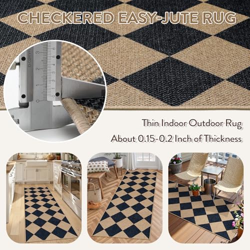 Checkered Easy Jute Non Slip Runner Rug