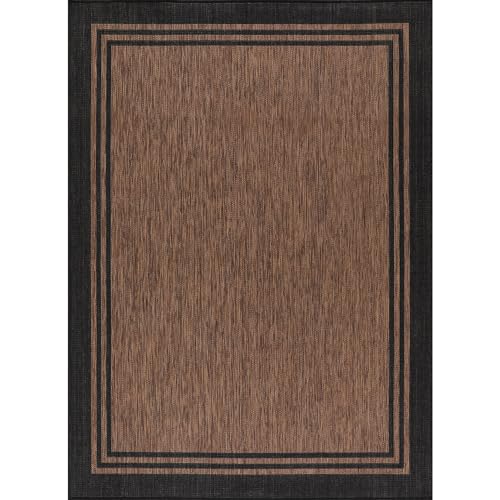 Bordered Outdoor Rug 10x14 Washable Outside Carpet for Indoor Patio Porch Waterproof Easy Cleaning Non Shedding Area Rugs Nut Brown 10 x 14