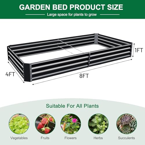 2 Pack 8×4×1ft Galvanized Metal Raised Garden Bed