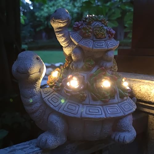 Large Turtle Solar Garden Outdoor Statues with Succulent and 6 LED Lights