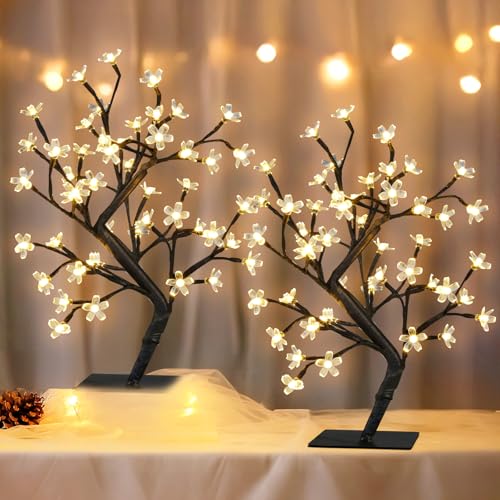 Set of 2 Lighted Cherry Blossom Tree