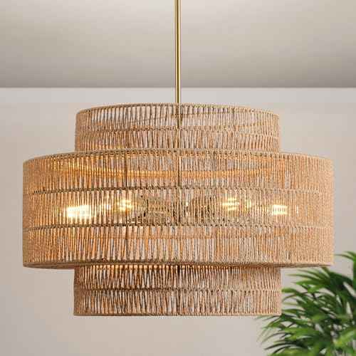 24" Rattan Chandelier for Dining Room
