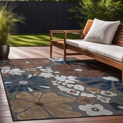 Outdoor Rug 8x10 Modern Floral Tropical Area Rugs for Outdoor and Indoor Patio Easy to Clean Non Shedding Living Room Porch Garden Washable Outside Carpet (80 Sq Ft)