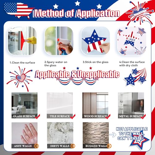 4th of July Decorations Patriotic Window Clings (111 Count)