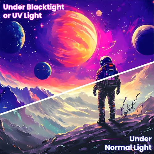 Blacklight Space Astronaut Tapestry UV Reactive Galaxy Planet Glow in Dark Tapestries Black Light Poster Neon Wall Hanging Art for bedroom Living Room