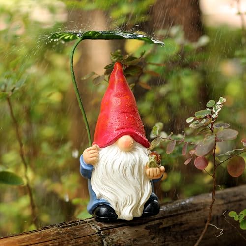 Garden Gnome Statue Decoration with Leaf Umbrella