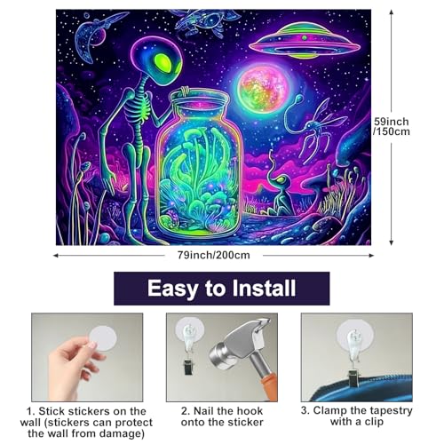 Blacklight Tapestry Extraterrestrial Wall Hanging 59 x 78 Inch