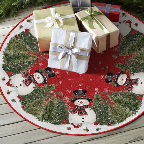 Cardinals Cedar Snowman with Scarf Christmas Tree Skirt 36"