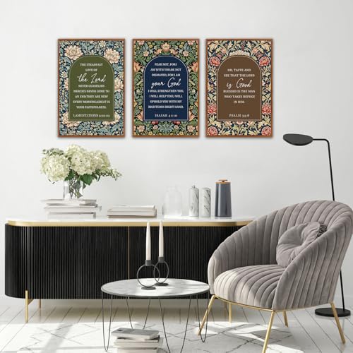 KAlRNE Vintage Christian Floral Framed Scripture Wall Art Set (3 Count)