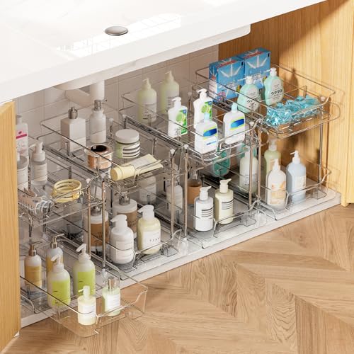 4 Pack Pull Out Bathroom Under Sink Organizer with Dividers (4 Count)