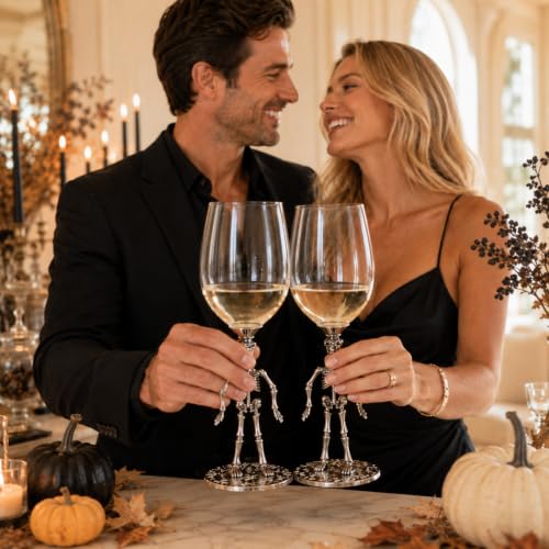 Spooky Gothic Goblets Skeleton Stemmed Wine Glasses (2 Count)