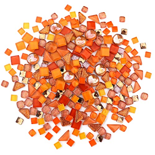 1.1LB Orange Mixed Irregular Crystal Glass Mosaic Tiles for Crafts (17.6 Ounce)