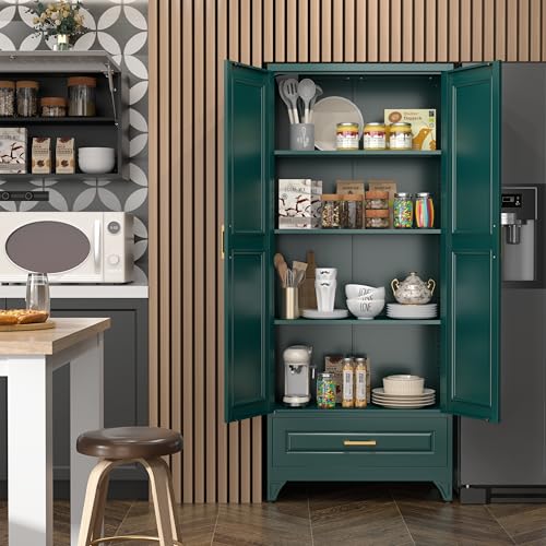 75" Metal Storage Cabinet with Doors and 3 Adjustable Shelves
