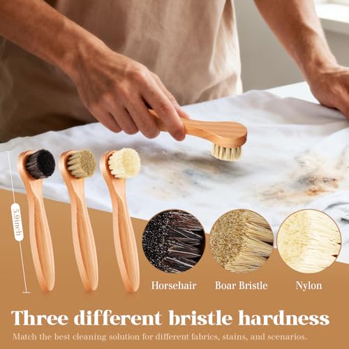 3 Pcs Wooden Laundry Stain Brush Stain Remover Dauber Brushes with Round Head Boar Bristle Small Stain Brush for Clothes for Scrubbing Stains from Furniture Fabric Leather (3 Count)