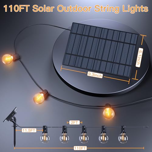 110FT 52 Bulbs Solar String Lights Outdoor Waterproof with Remote (110 Foot)