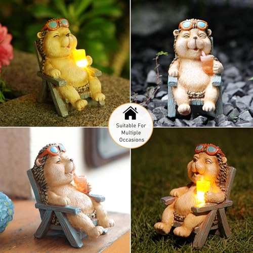Hedgehog Statue Outdoor Solar Garden Decor for Outside Lawn Yard Patio