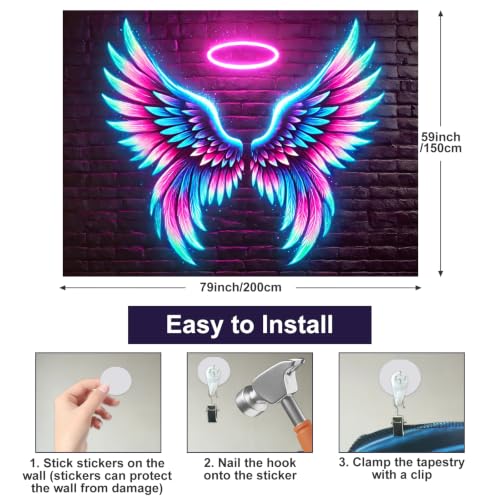 Blacklight Tapestry Angel Wings Wall Art 59 x 78 Inch