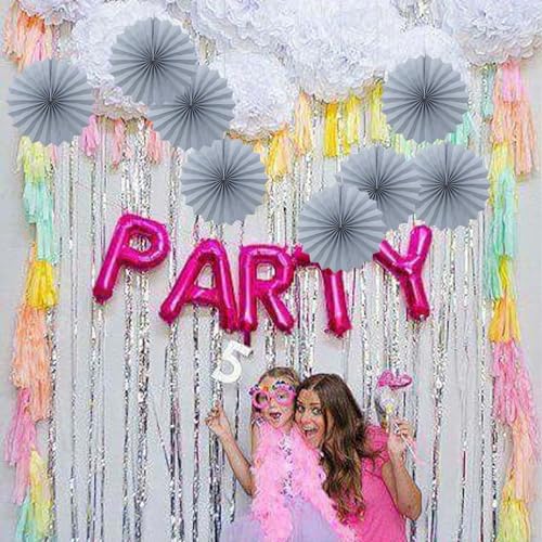 Gray Party Decorations 12in Hanging Paper Fans DIY Set 8Pcs (30 Count)