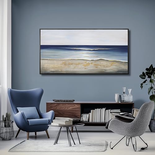 Ocean Wall Art Large Framed Wall Decor Blue and Gold Artwork Room Decor Aesthetic for Living Room Bedroom Dining Room Office Home Decor 30x60 Inch
