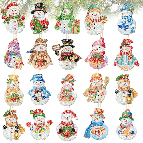 20 Pcs Christmas Diamond Art Ornaments Diamond Painting Keychain Kits (20 Count)