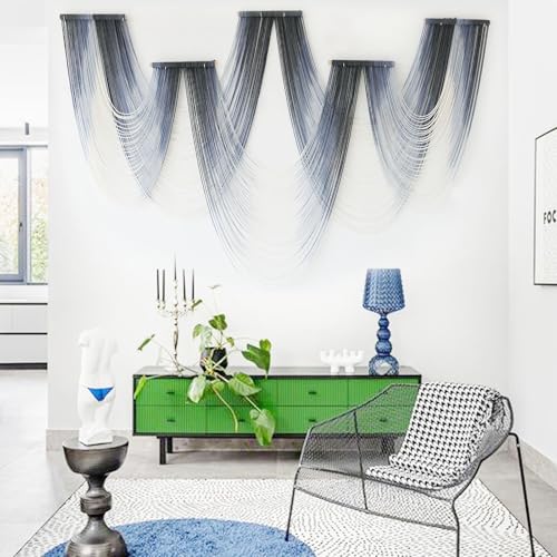 Macrame Wall Hanging Dip Dyed Blue Fiber Art Tapestry Boho Wall Decor