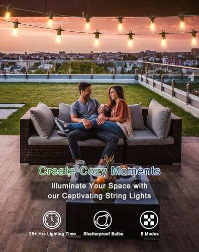Solar String Lights Outdoor Waterproof 50FT with USB Port and 27 Shatterproof ST38 Bulbs (50.02 Foot)