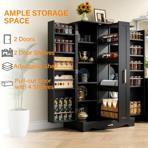 47“ Black Kitchen Pantry Cabinet with 3 Doors