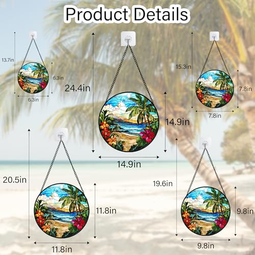 Tropical Hibiscus Beach Stained Glass Window Hanging Suncatcher Gifts 15"