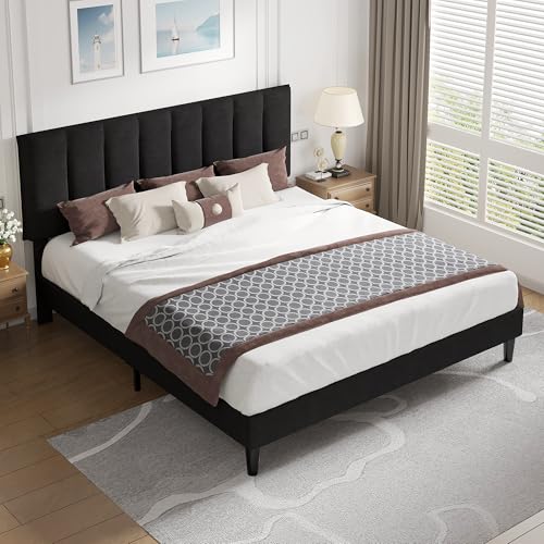 King Size Bed Frame with Upholstered Headboard