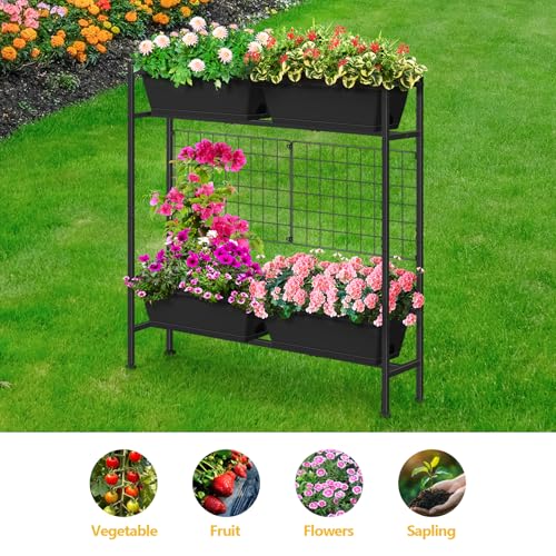 Vertical Raised Garden Beds Outdoor Elevated Herbs Garden Planter Boxes with Trellis and Legs 32.4" Flowers Beds Vertical Planters for Small Climbing Plant Vegetables Patio Balcony