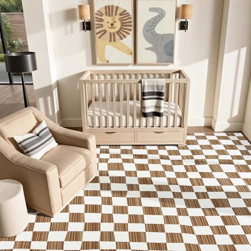 8x10 Area Rug Washable Modern Checkered Rug for Kids Room (80 Sq Ft)