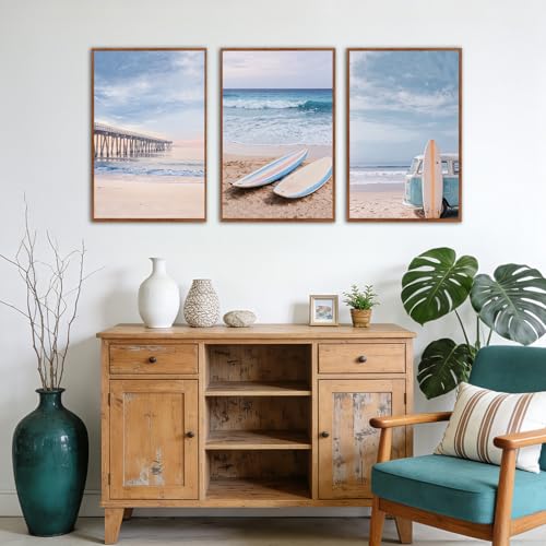 KAlRNE Framed Coastal Wall Decor Seaside Beach Wall Art Set (3 Count)