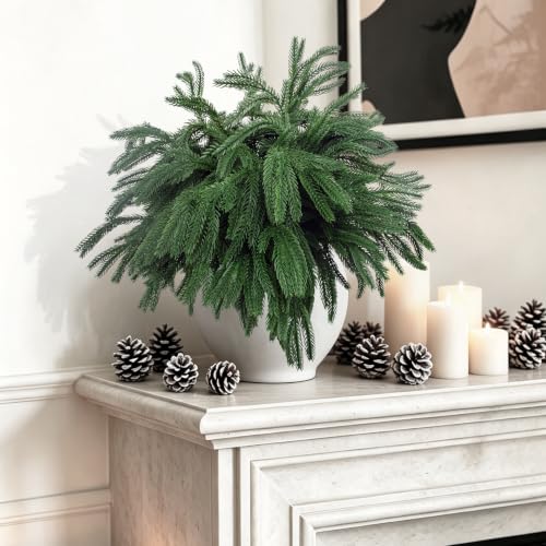 12 Pcs Artificial Norfolk Pine Branches Faux Christmas Stems (12 Count)